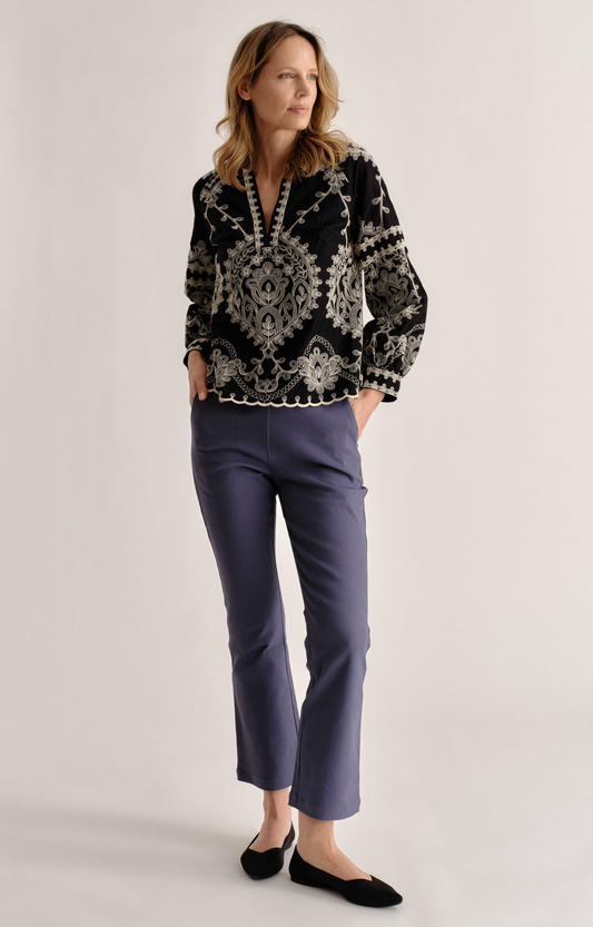 Black/Cream Embroidered Top