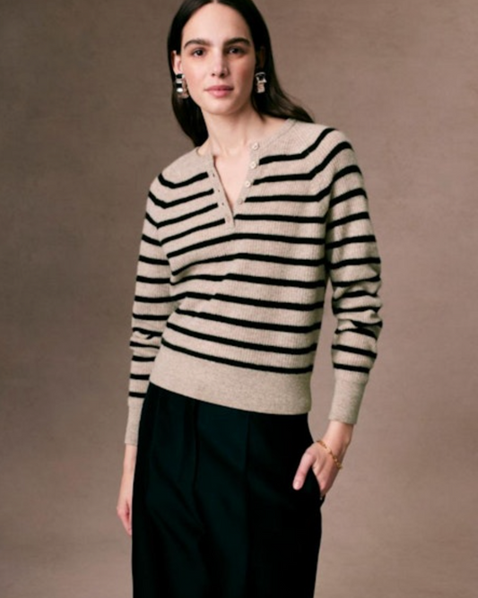 Black/Tan Striped Cashmere Henley