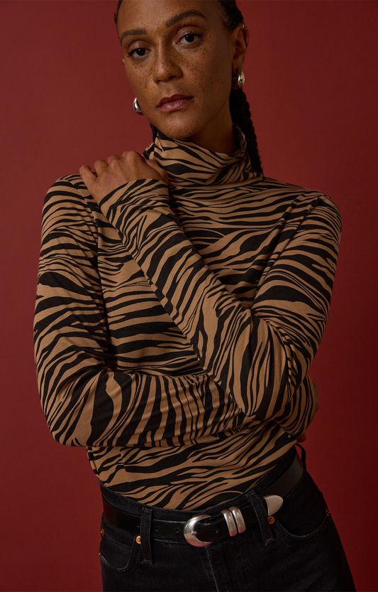 Black/Tan Zebra Mockneck Top