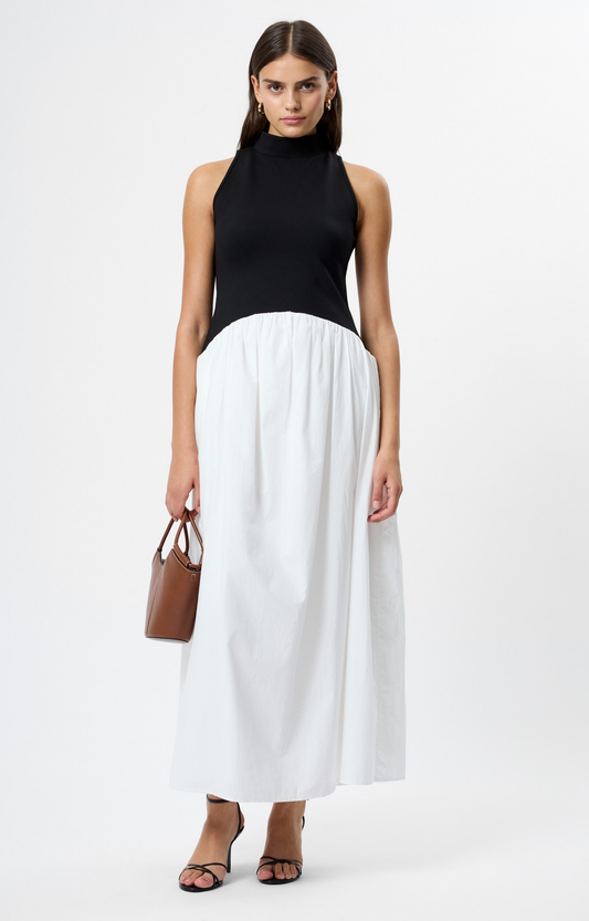 Black/White Mixed Media Midi Dress