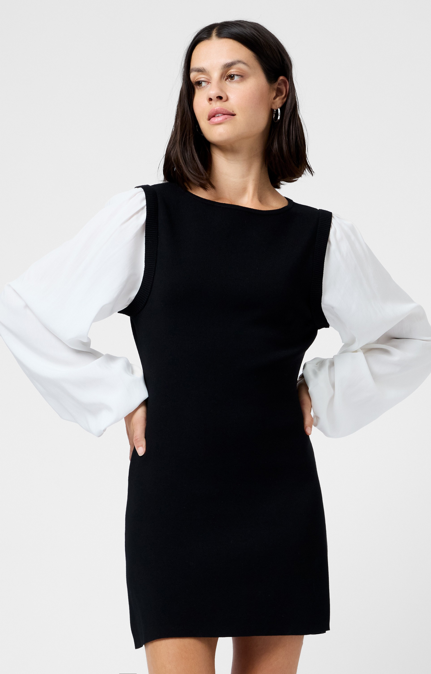 Black/White Mixed Media Mini Dress