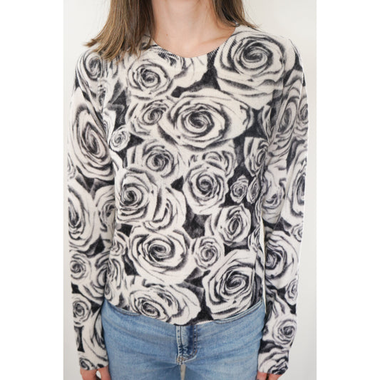 Black & White Roses Cashmere Sweater