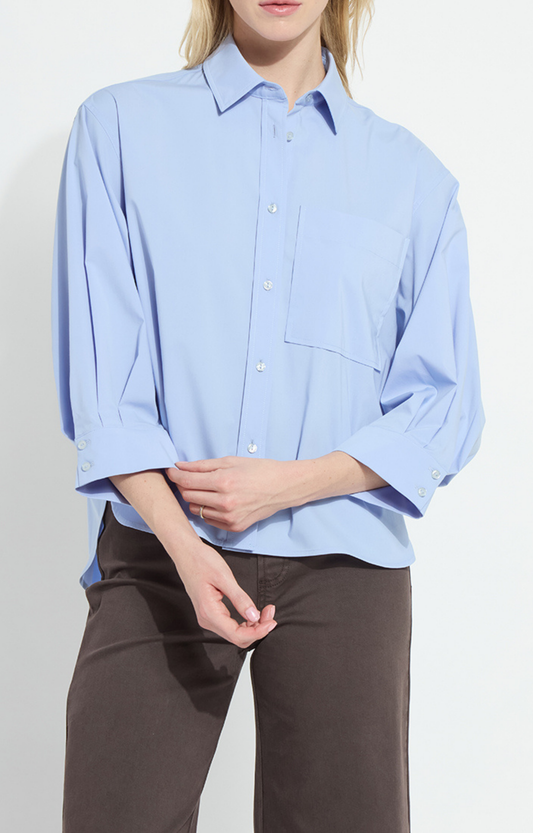 Blue Cropped Boxy Button Down