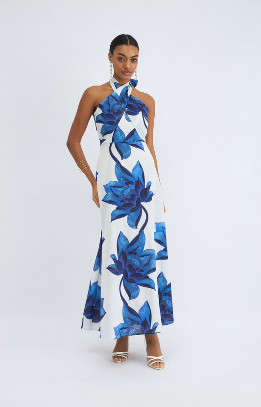 Blue Lotus Halter Wrap Dress