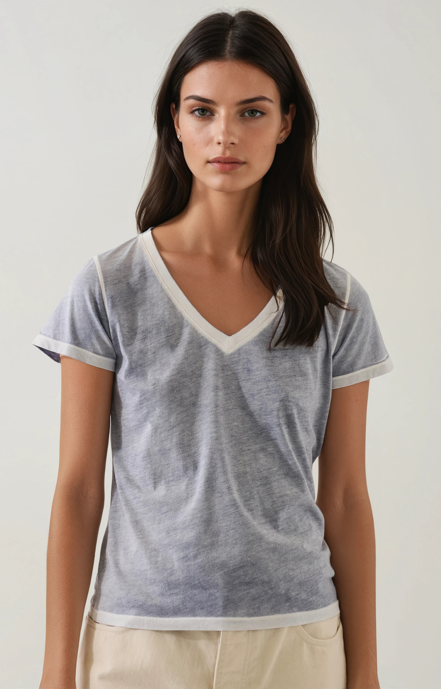 Blue Reverse Spray V-Neck T-Shirt