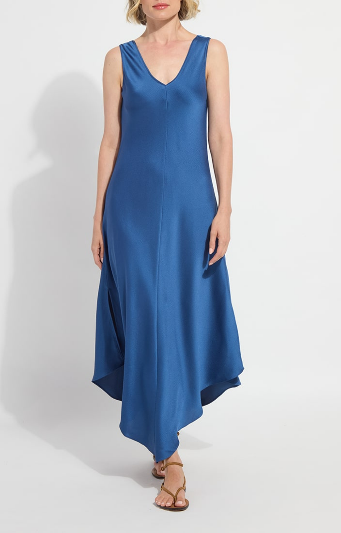 Blue Satin Handkerchief Dress