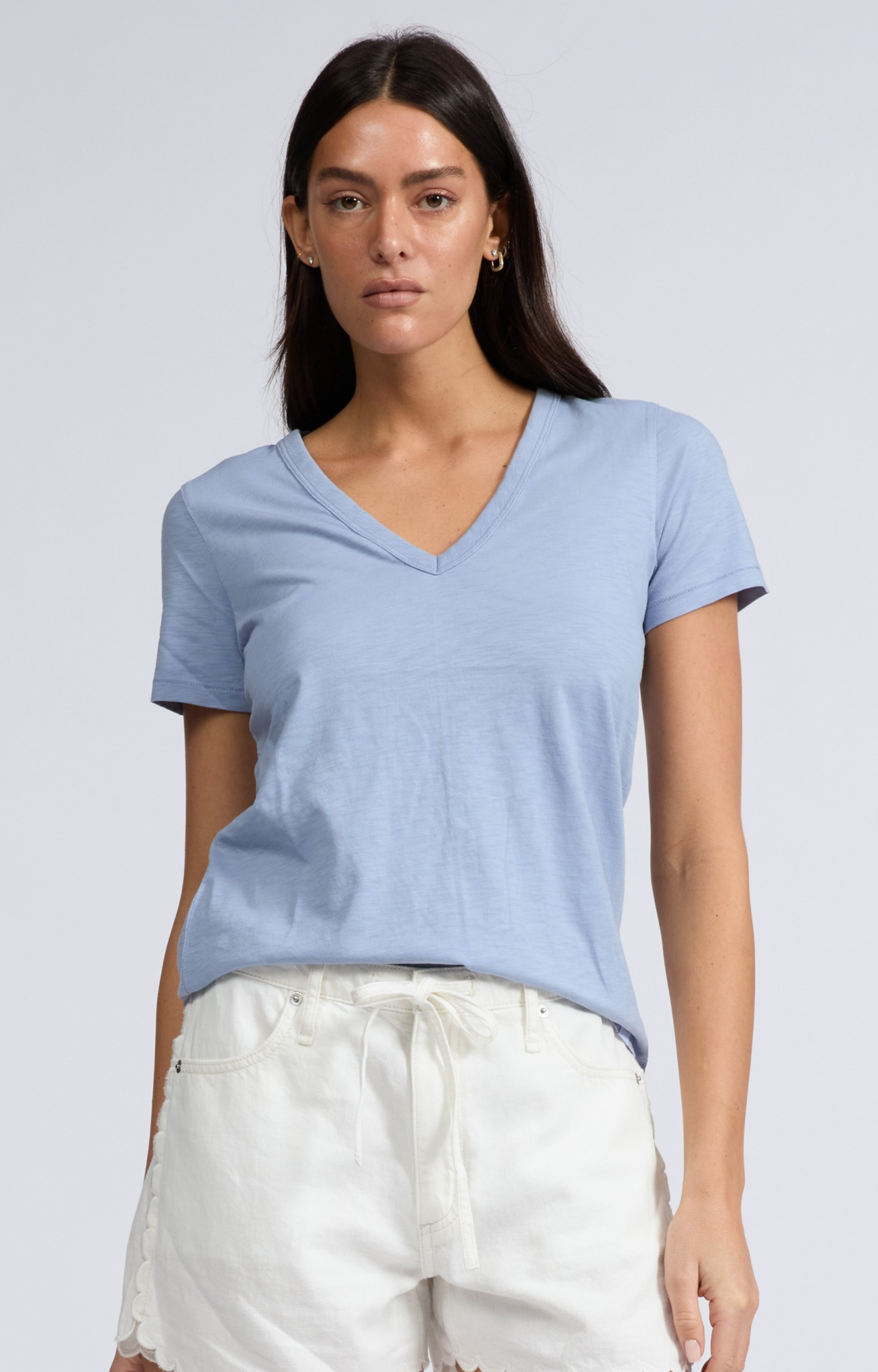 Blue Slub V-Neck T-Shirt