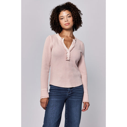 Blush Notch Front Long Sleeve Top