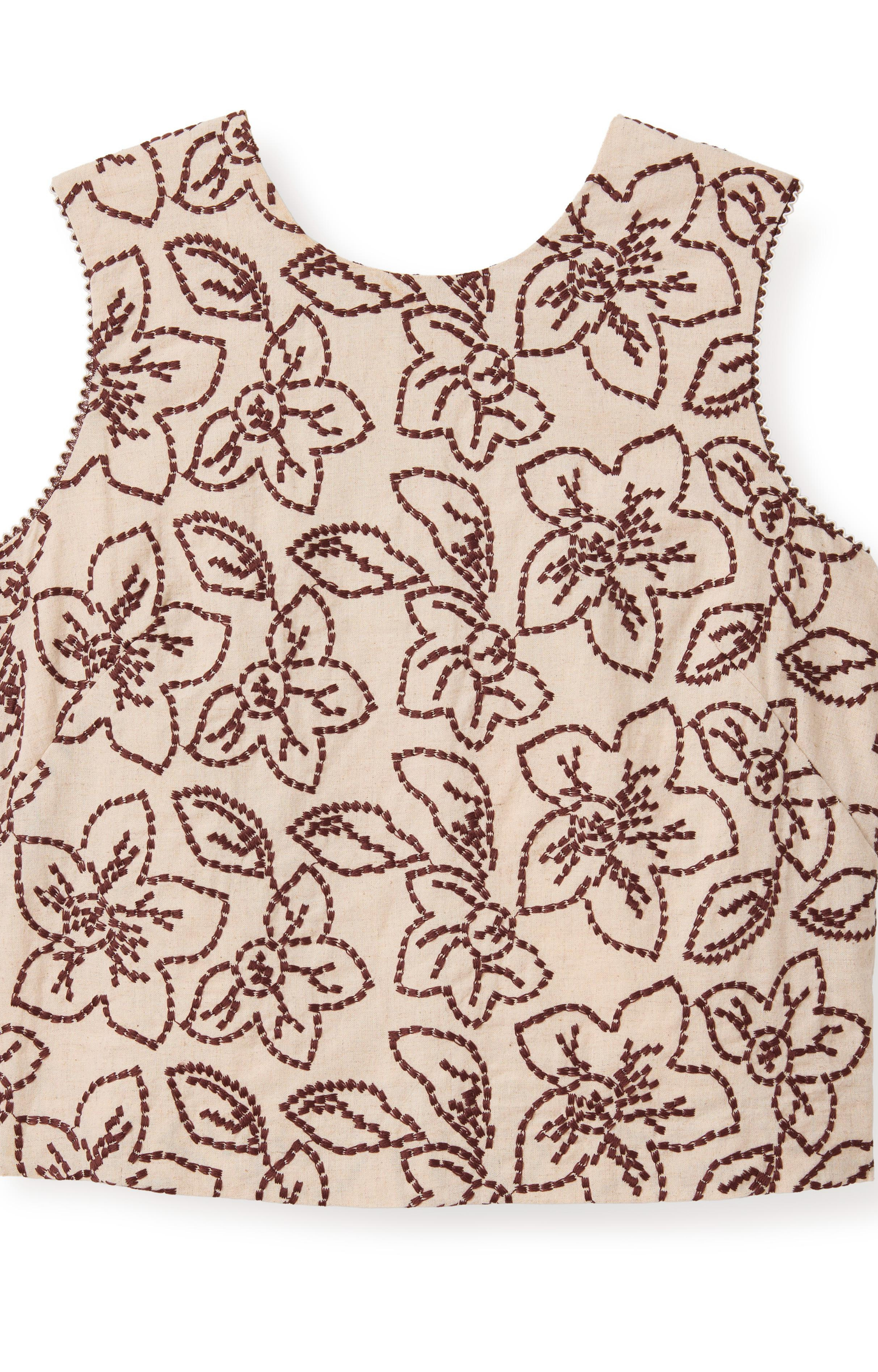 Brown Embroidered Sleeveless Shell Top