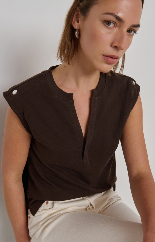Brown Gold Snap V-Neck Tank