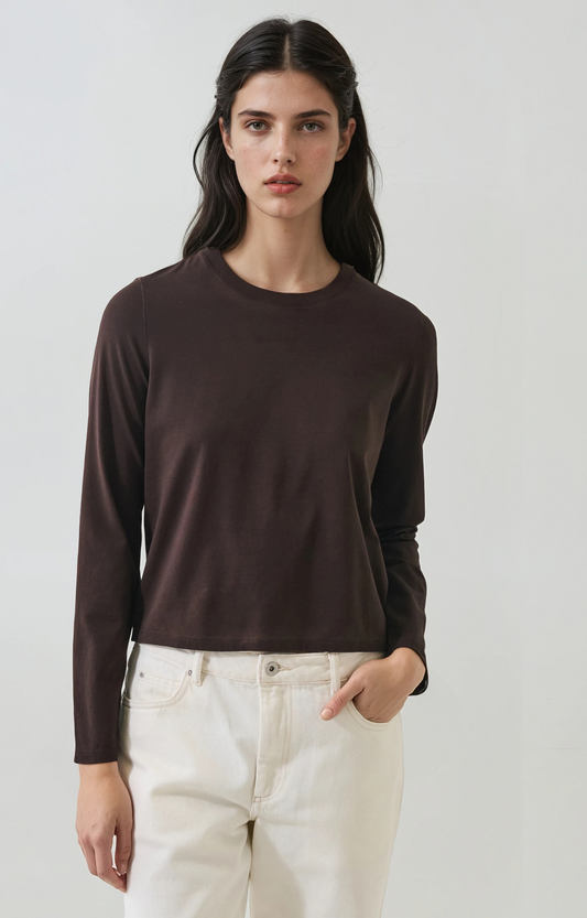 Brown Long Sleeve Skimming T-Shirt
