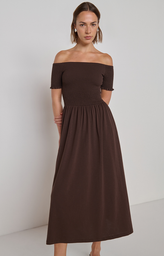 Brown Off-the-Shoulder Dress