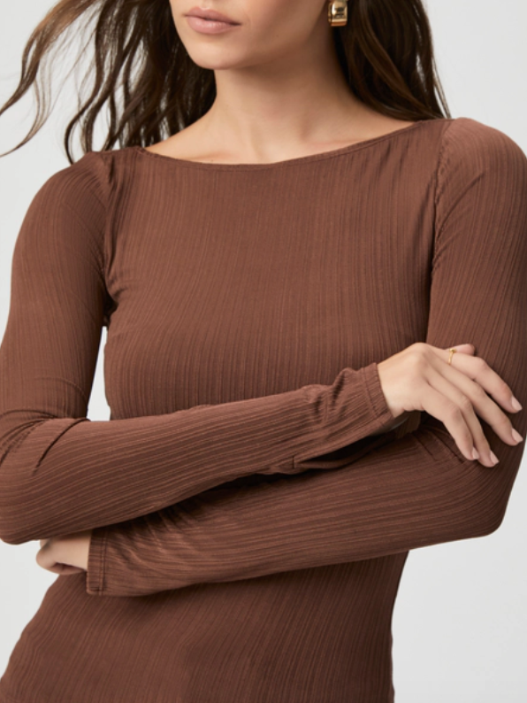 Brown Pleated Boat Neck Top