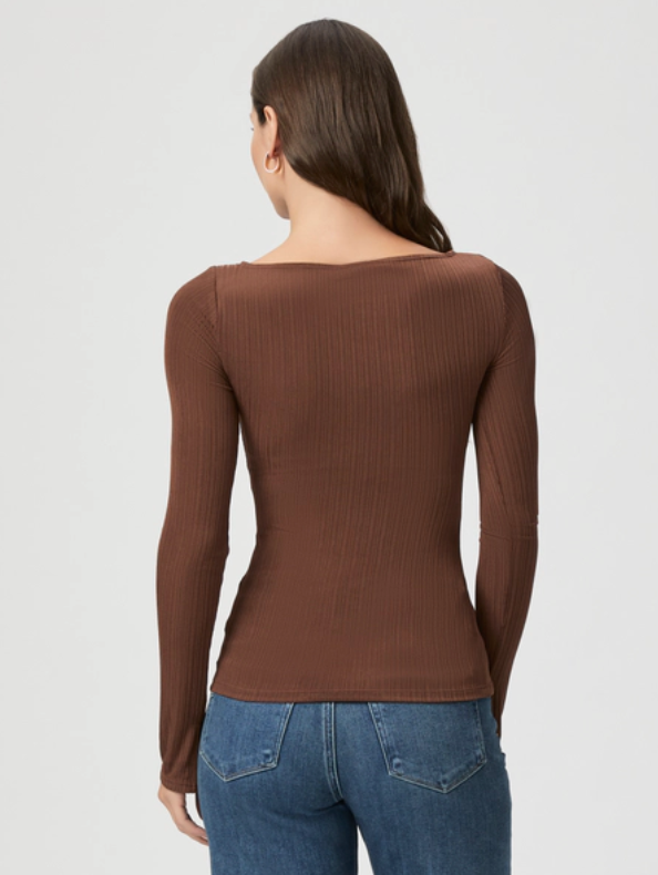 Brown Pleated Boat Neck Top