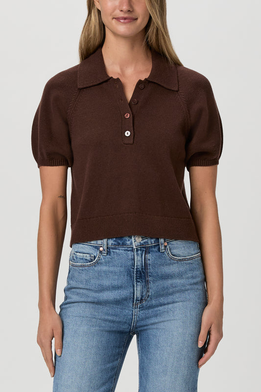 Brown Puff Sleeve Polo Top