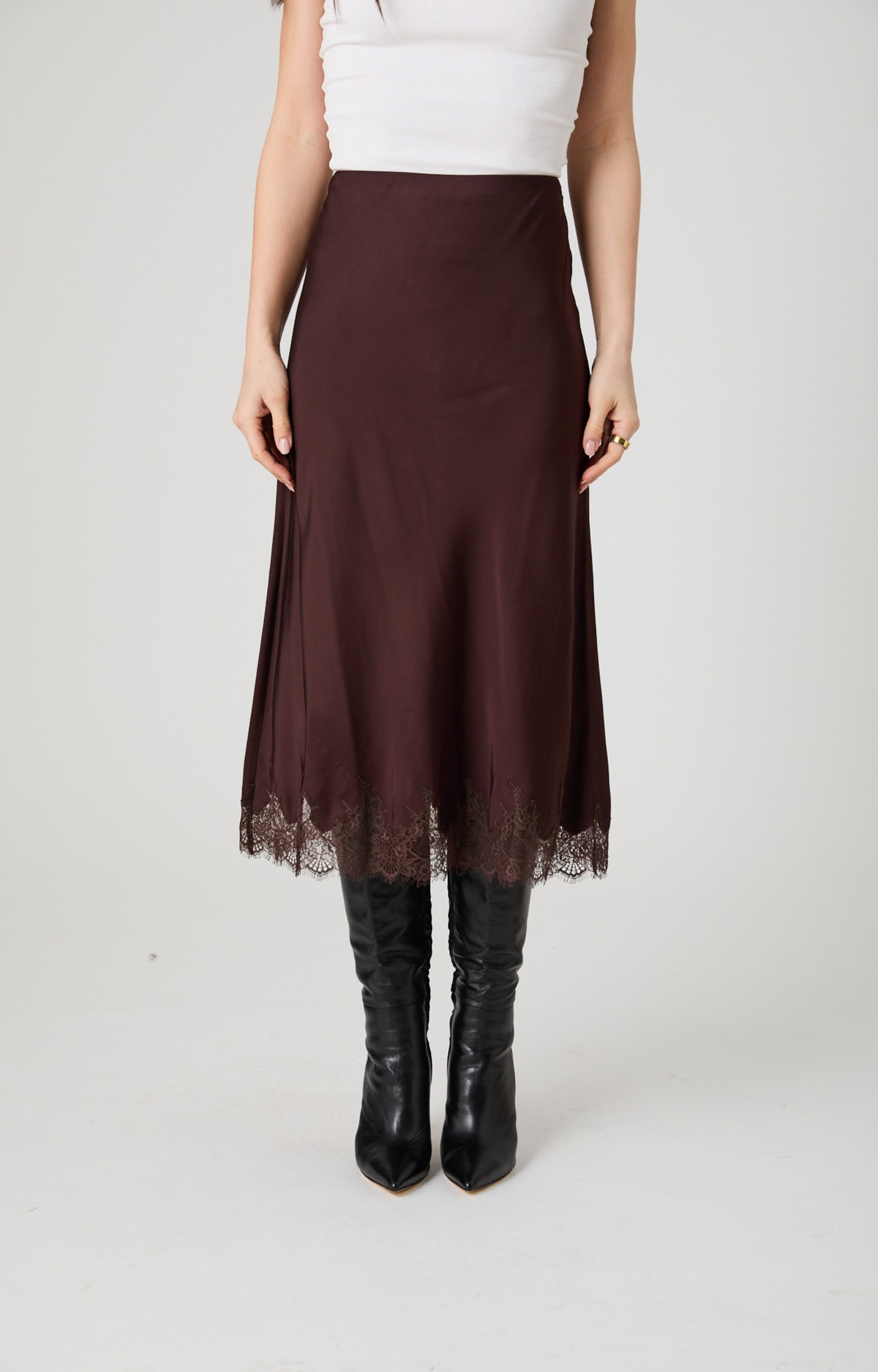 Brown Satin Lace Skirt