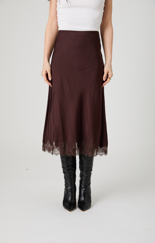 Brown Satin Lace Skirt