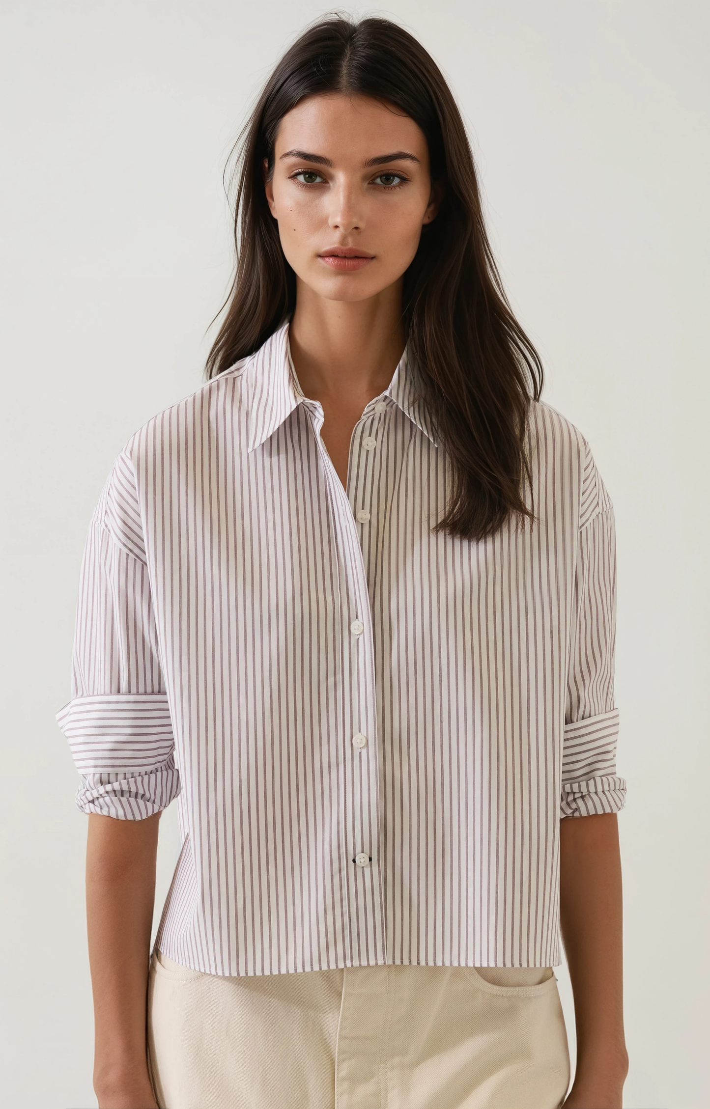 Brown Striped Cropped Button Down