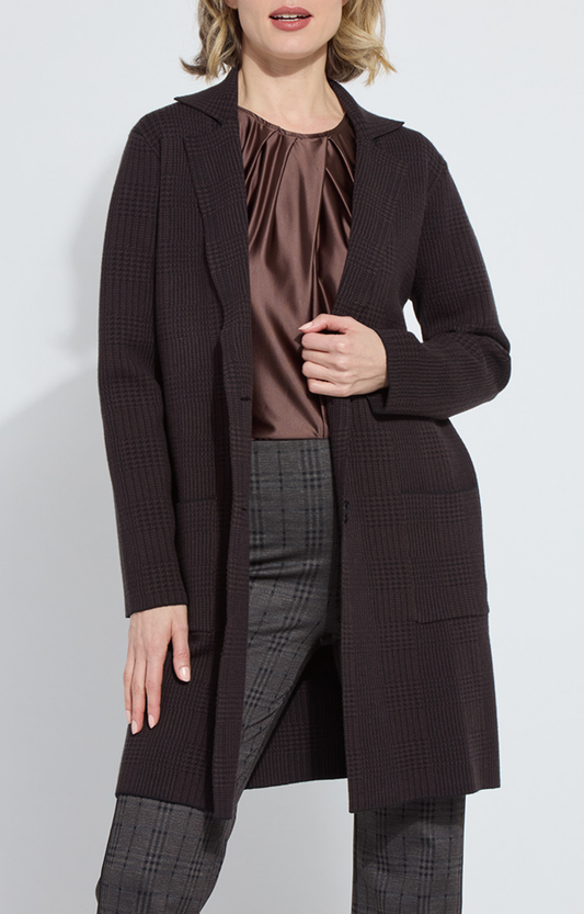 Brown/Black Plaid Knit Car Coat