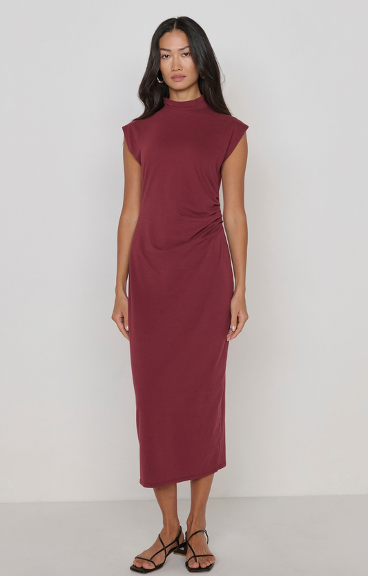 Burgundy Mock Neck Midi Dress