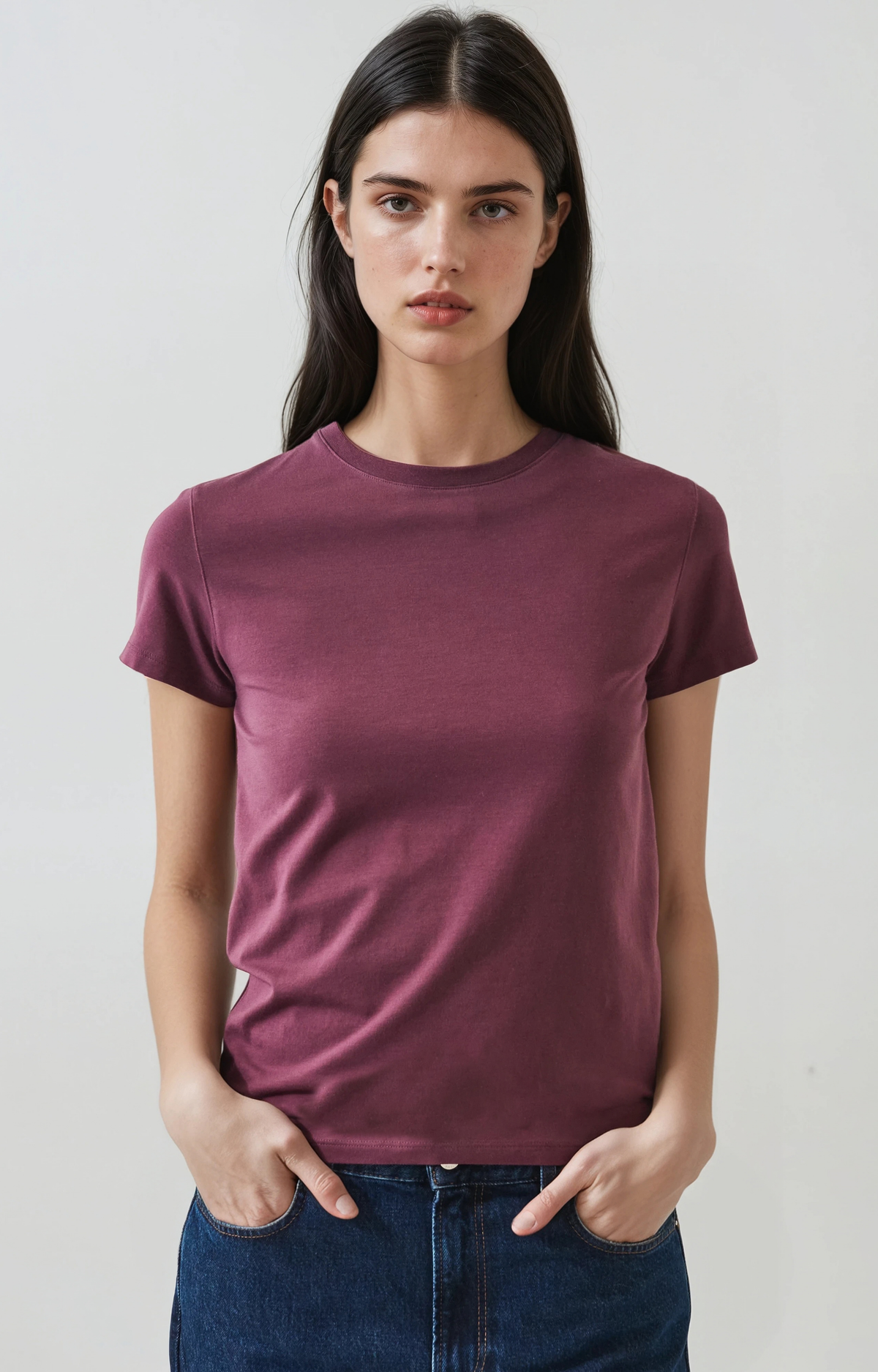 Burnt Burgundy Fitted Crew T-Shirt