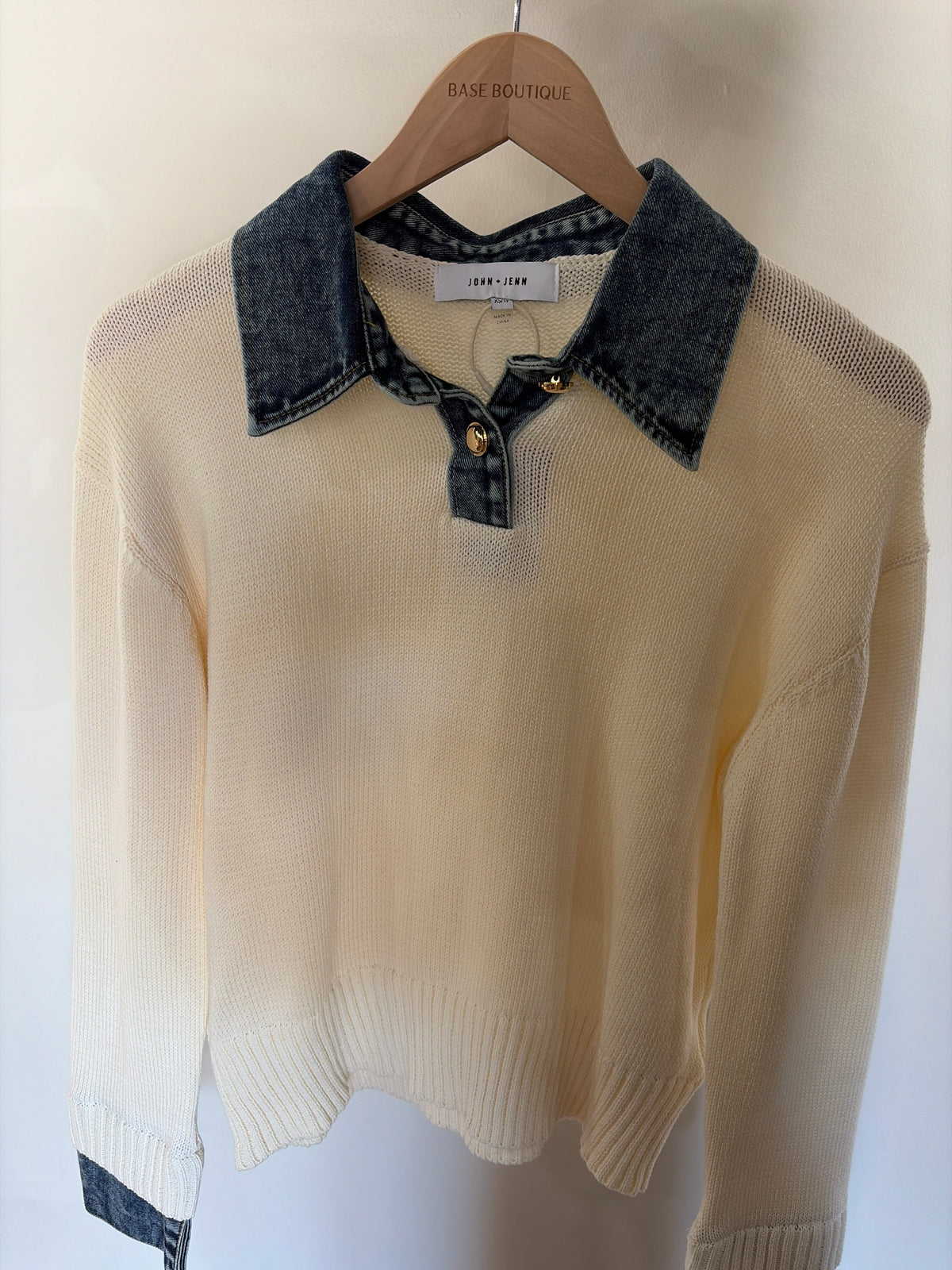 White Denim Trim Sweater