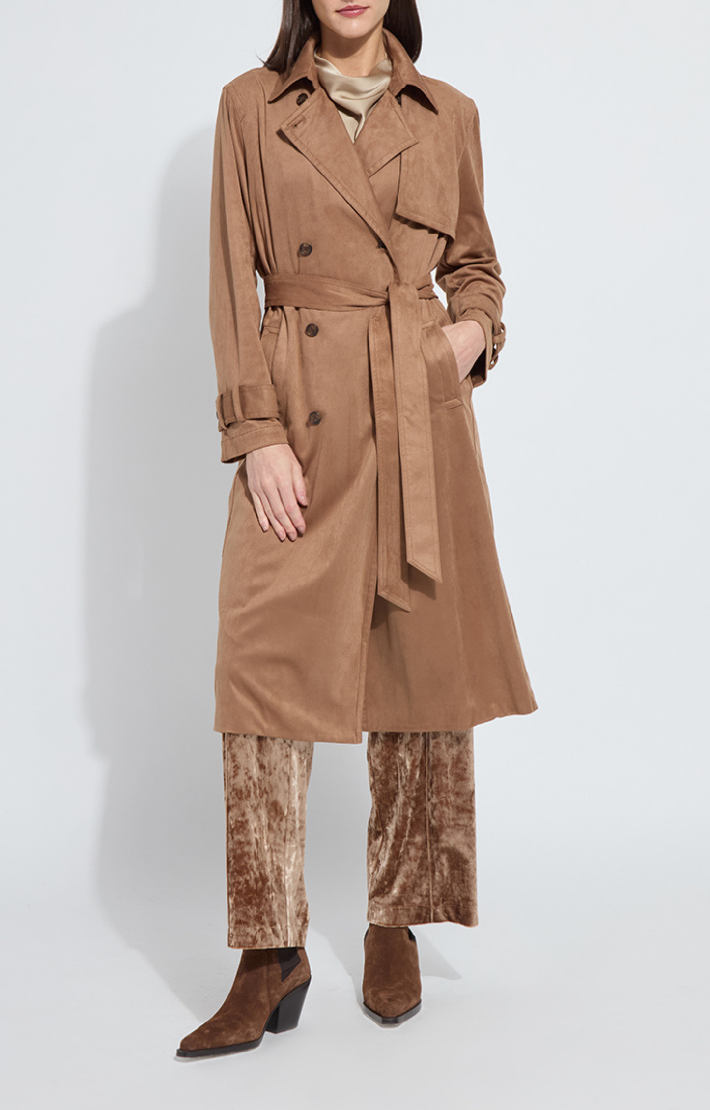 Camel Faux Suede Trench Coat
