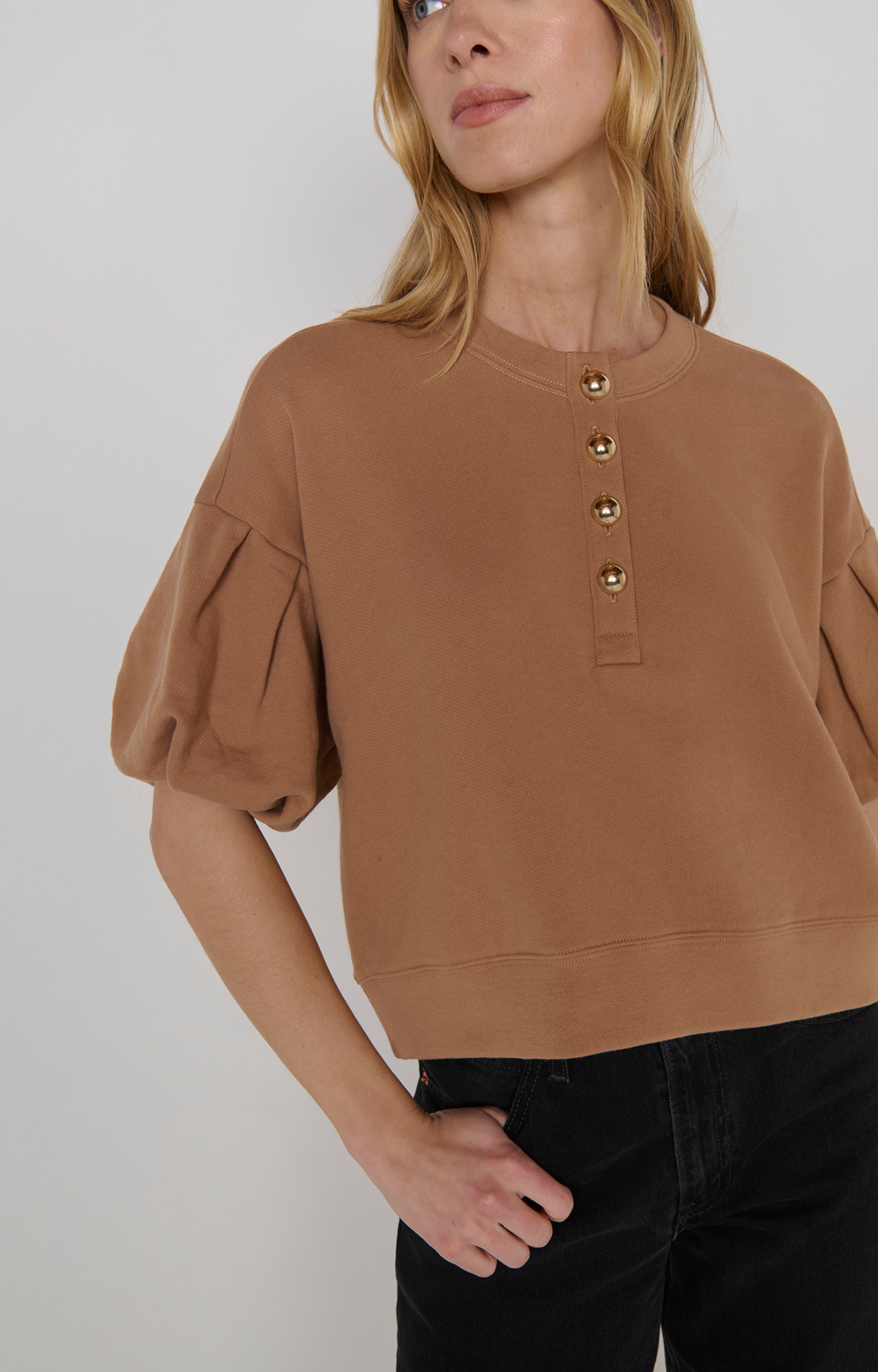 Camel Gold Button Polo Sweatshirt