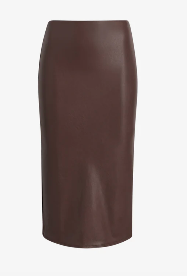 Chocolate Faux Leather Midi Skirt