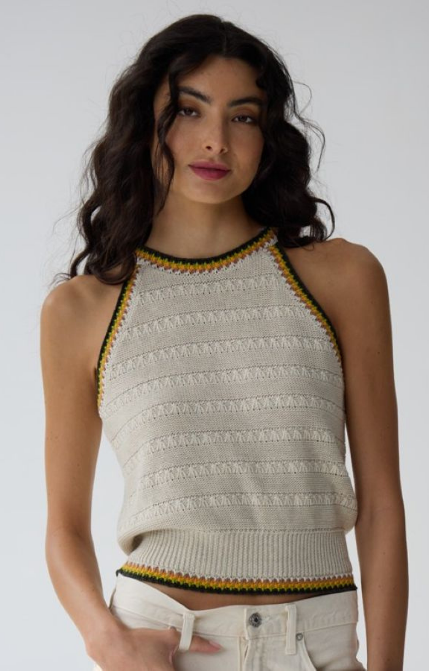Color Stitch Halter Knit Top