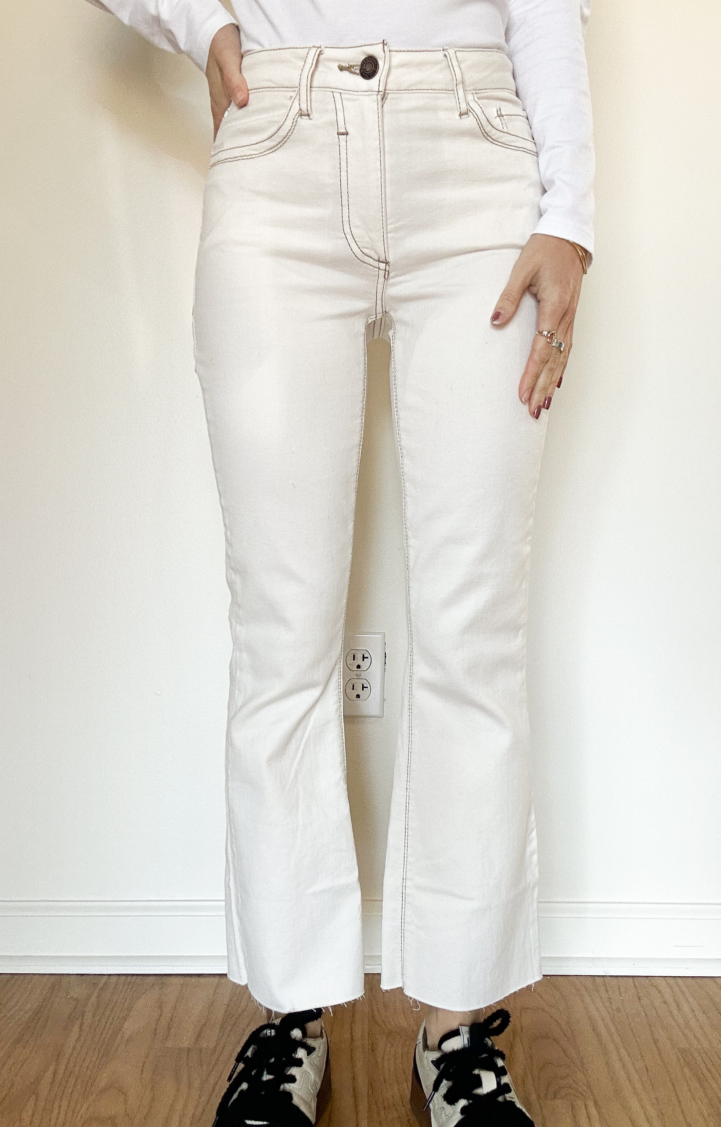 Cream Cropped Bootcut Jeans