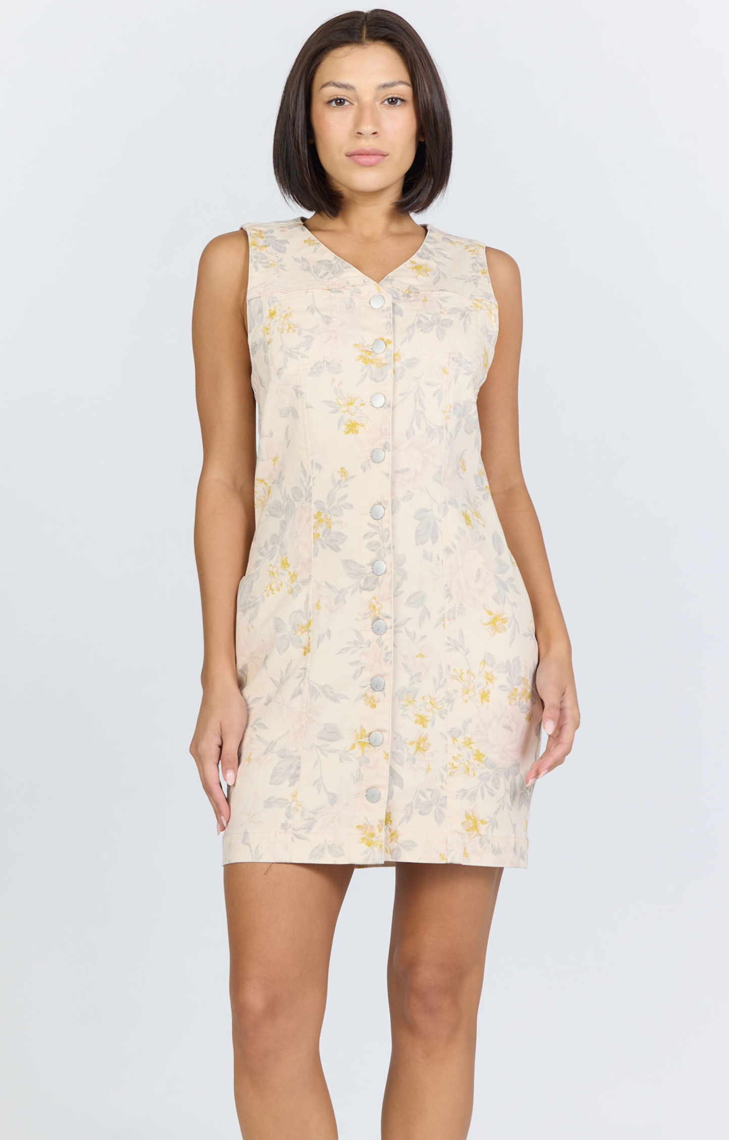 Cream Floral Denim Dress
