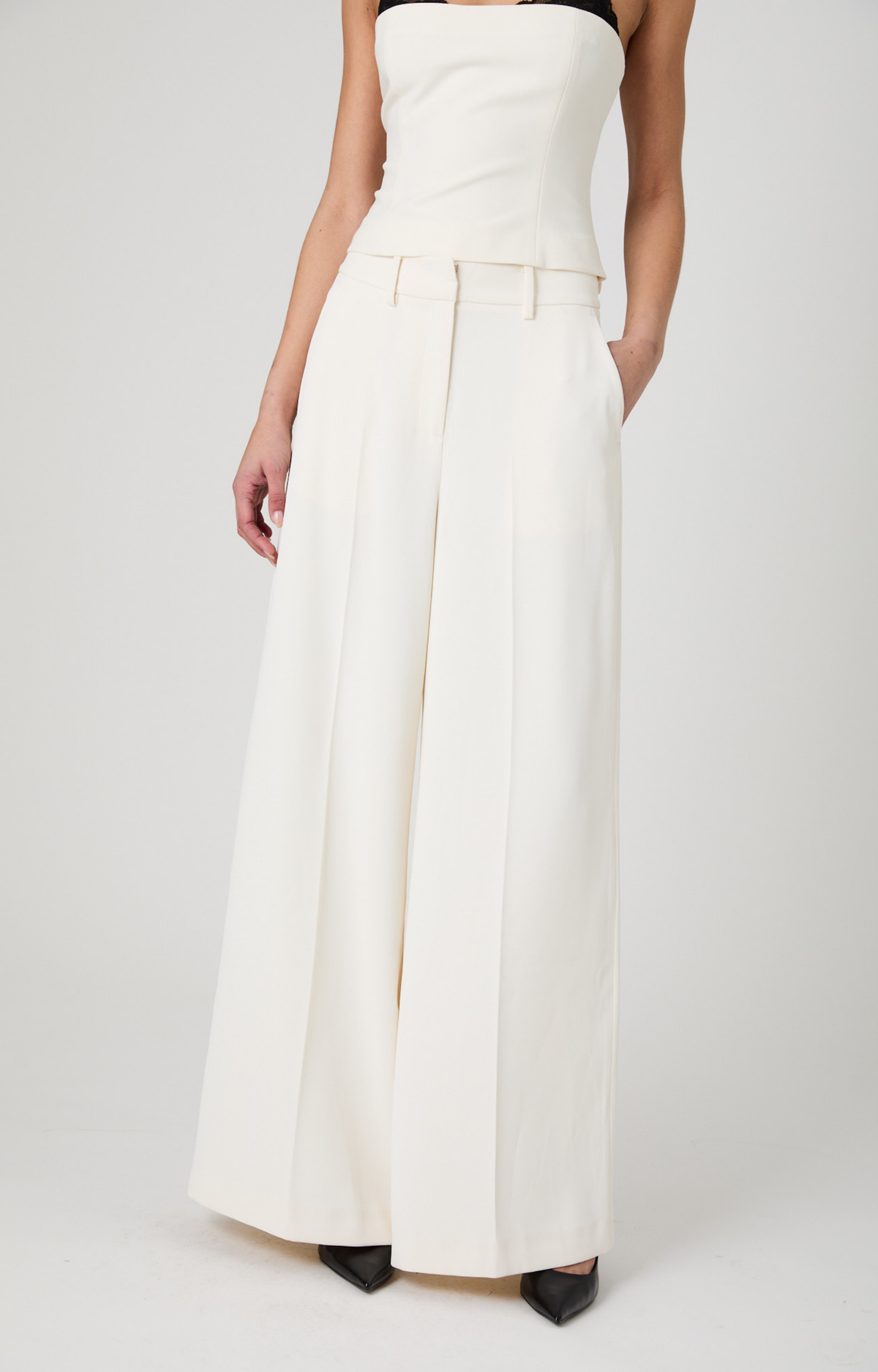 Cream High Waist Wide Leg Trousers