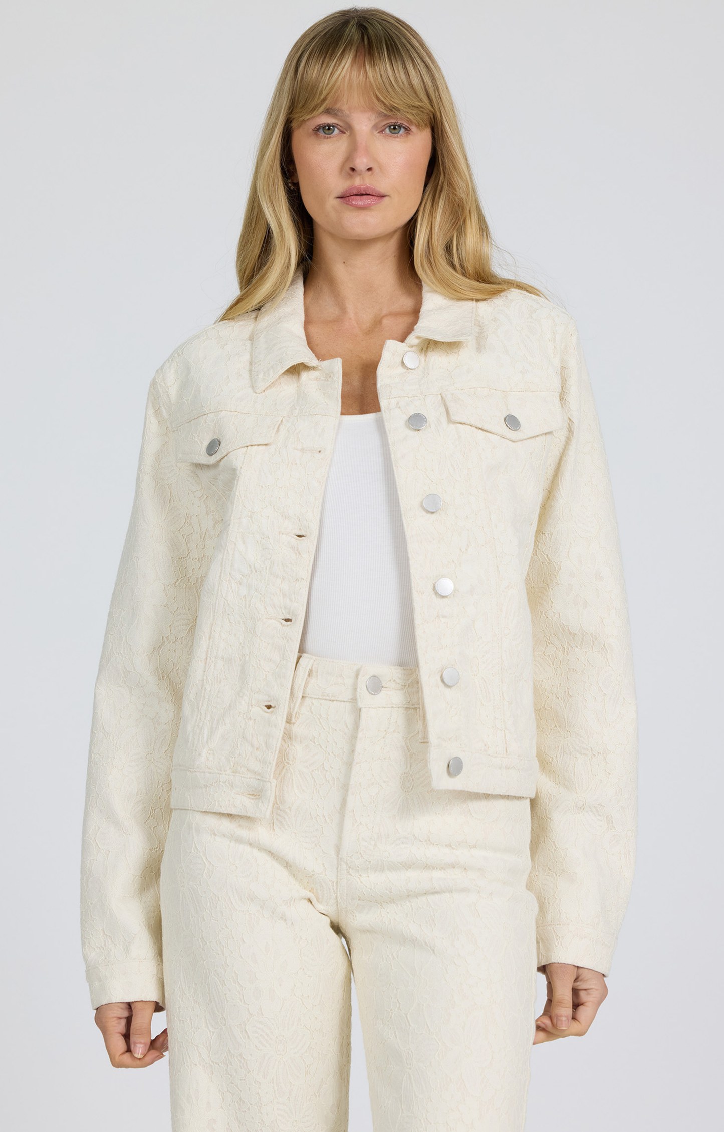 Cream Lace Denim Jacket