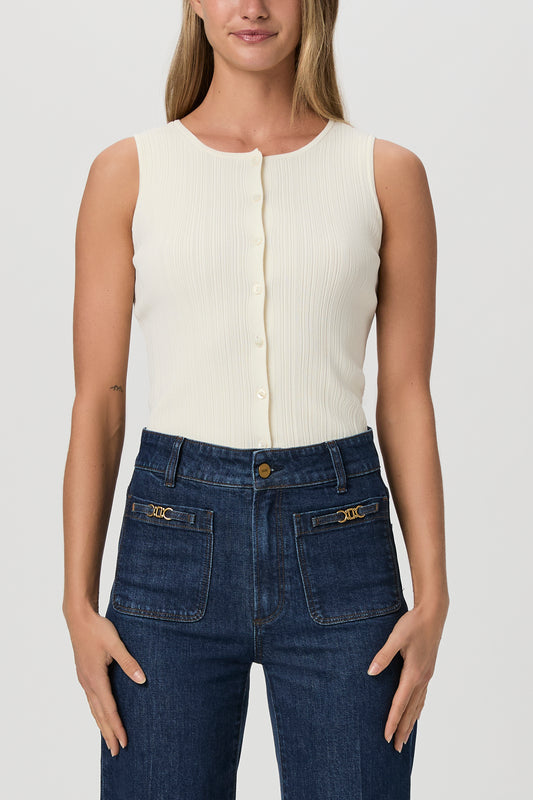 Cream Ribbed Button Front Top