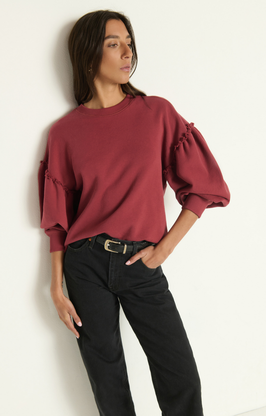 Crimson Ruffle Sleeve Sweatshirt