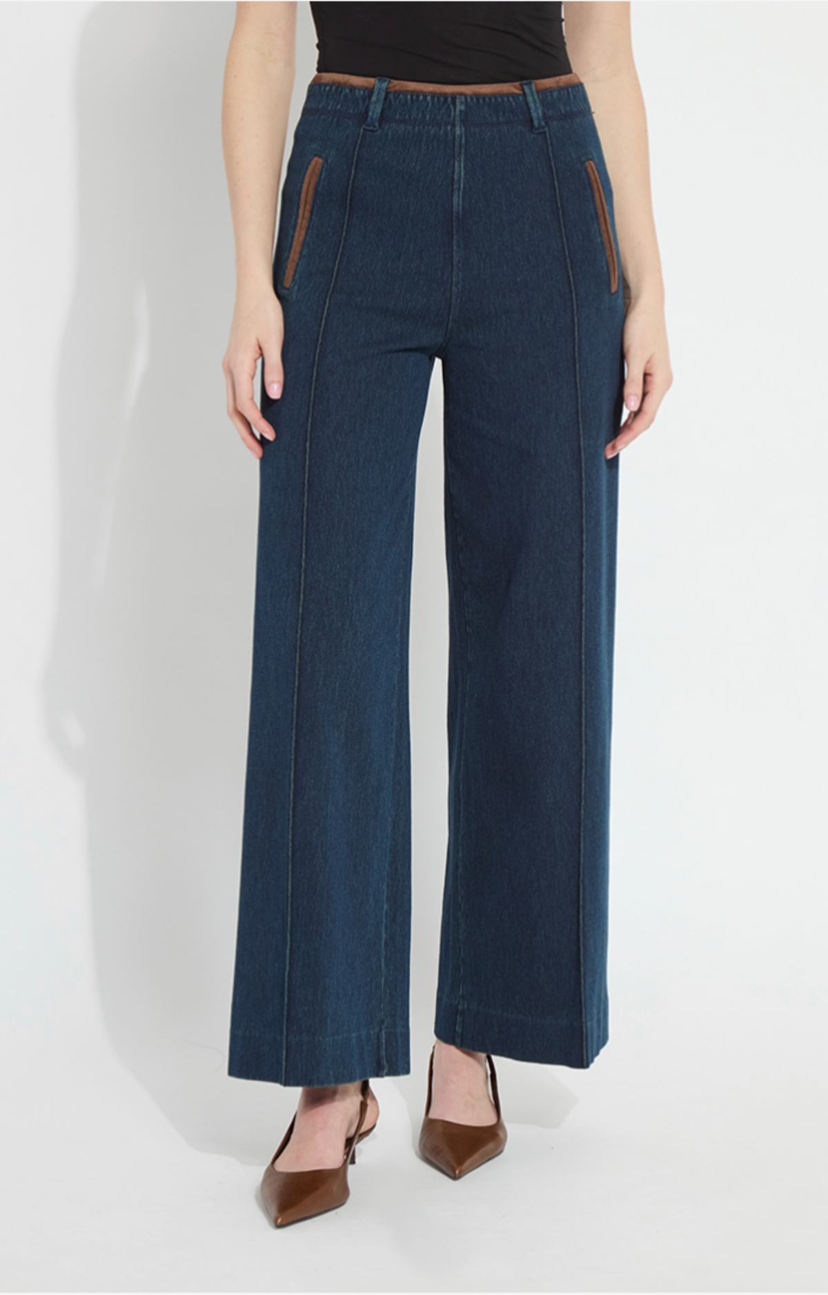 Dark Wash Leather Trim Jeans