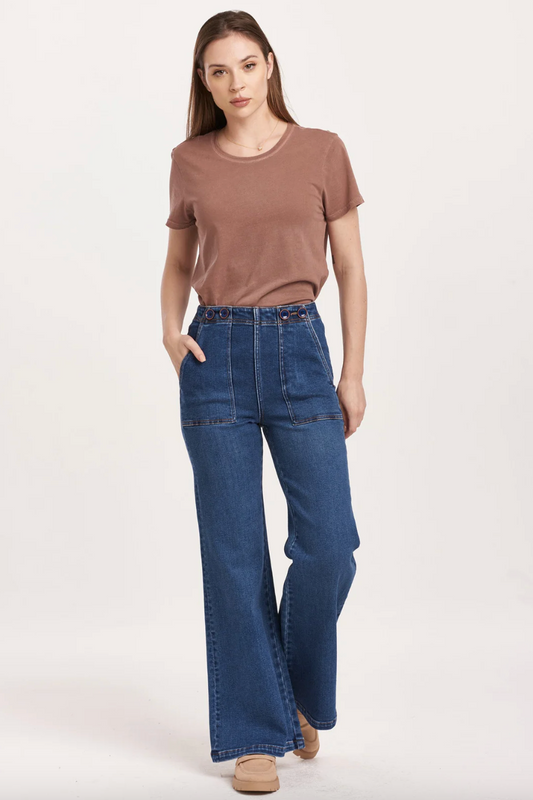 Dark Wash Patch Pocket Flare Jeans