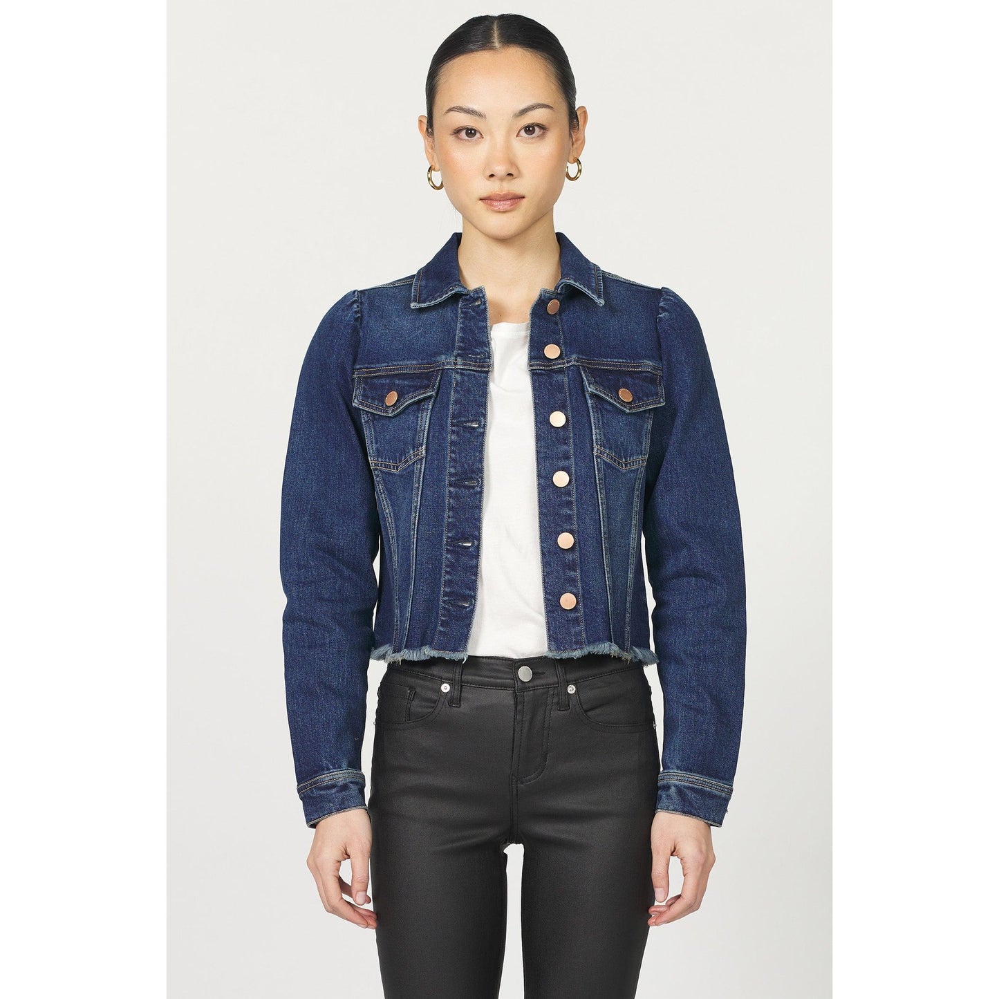 Dark Wash Puff Sleeve Denim Jacket