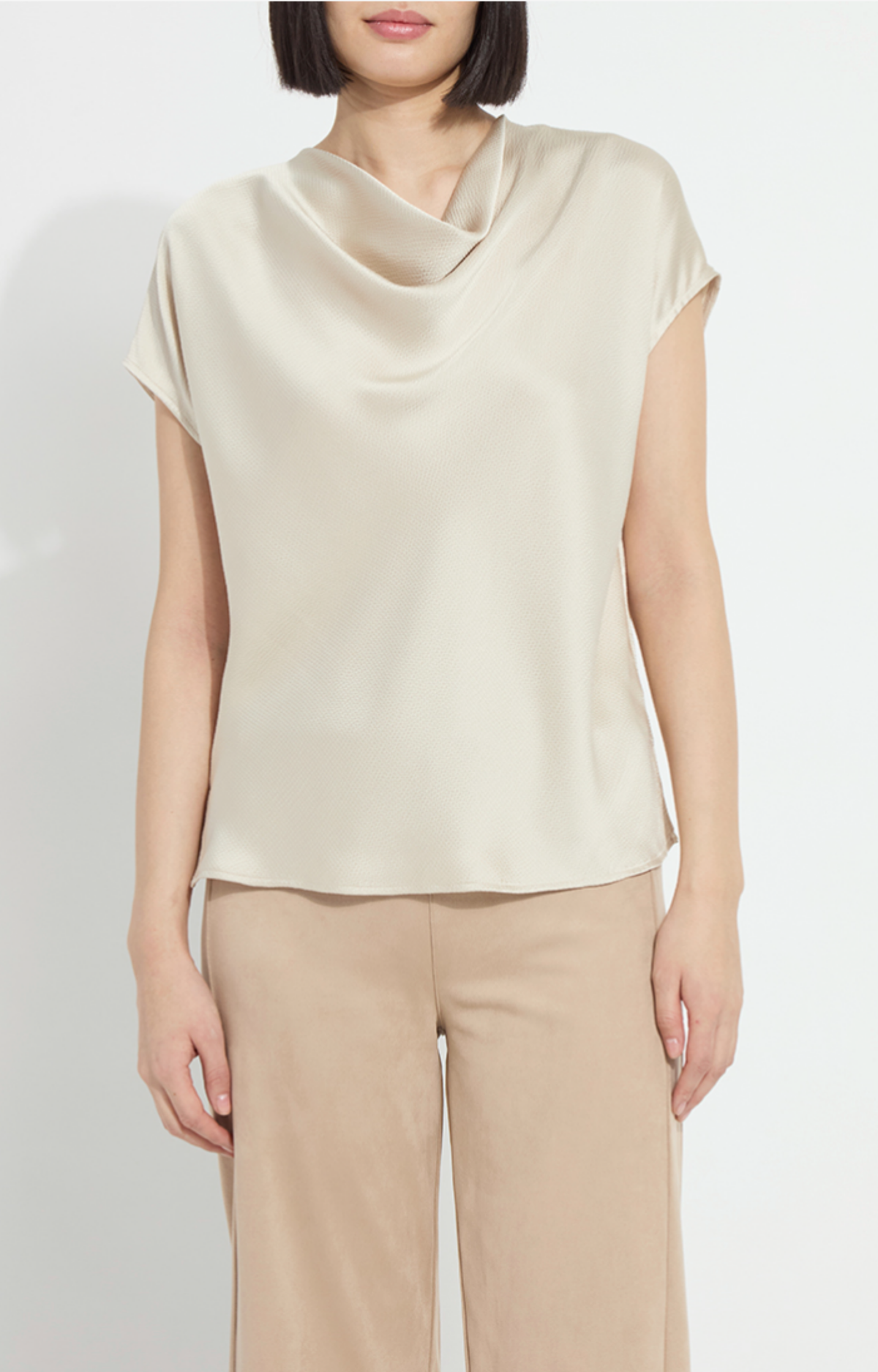 Ecru Draped Neck Sleeveless Blouse