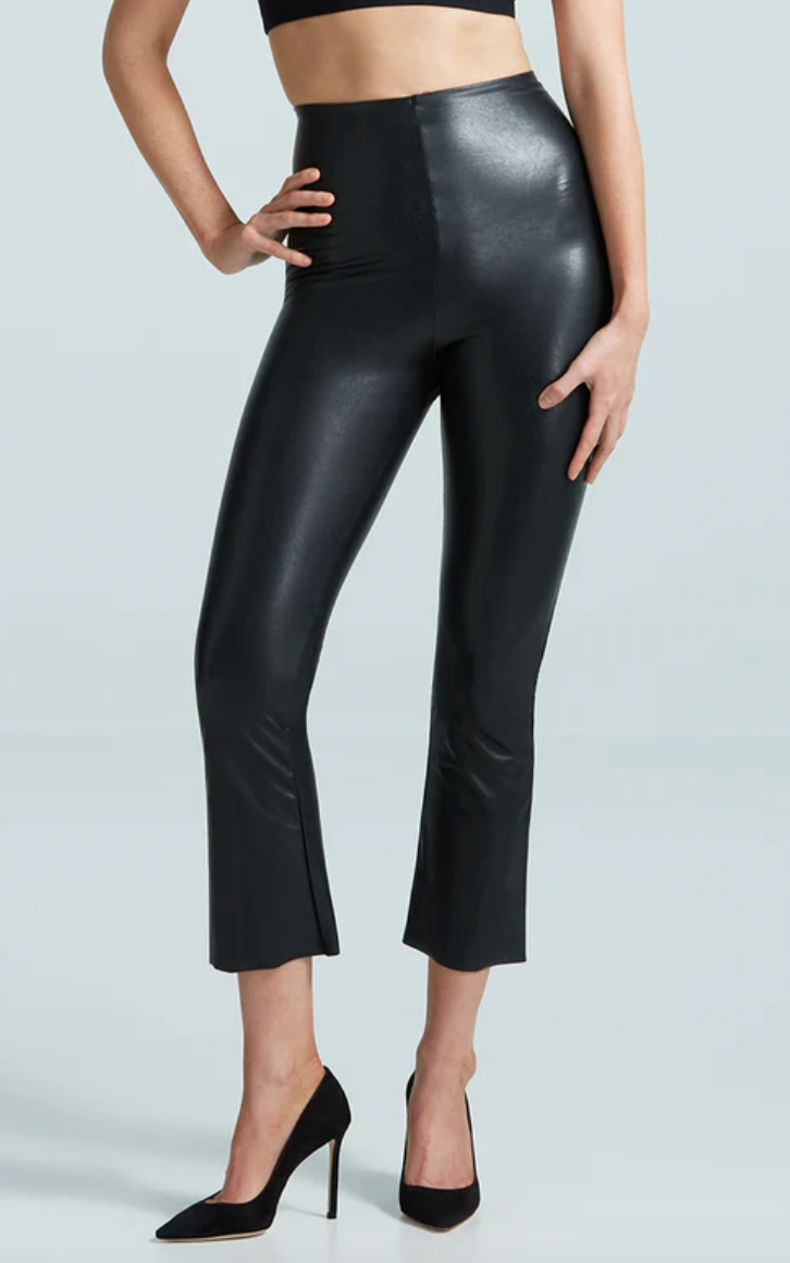 Faux Leather Crop Flare Leggings