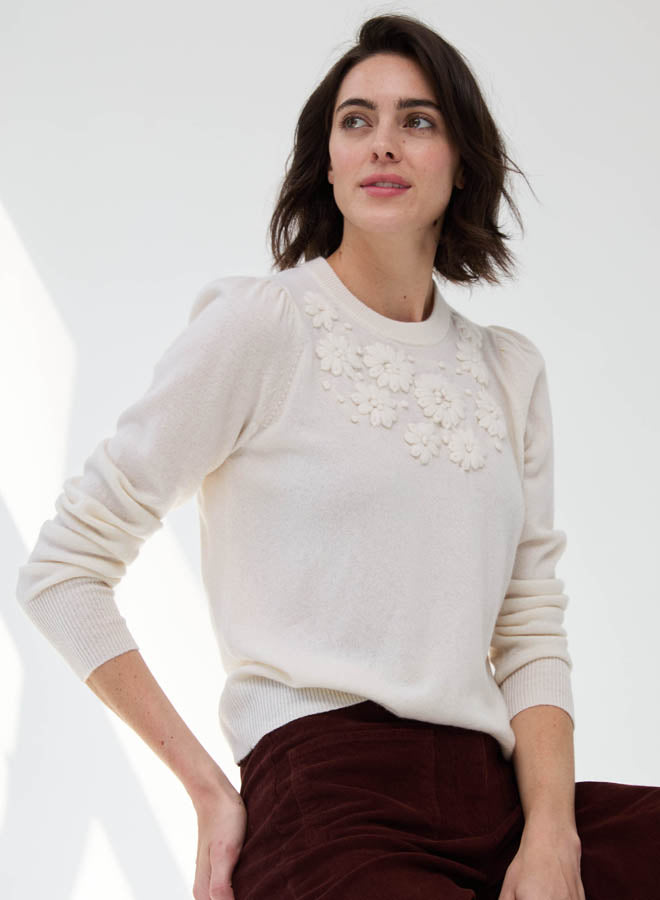 Floral Embroidered Cashmere Sweater