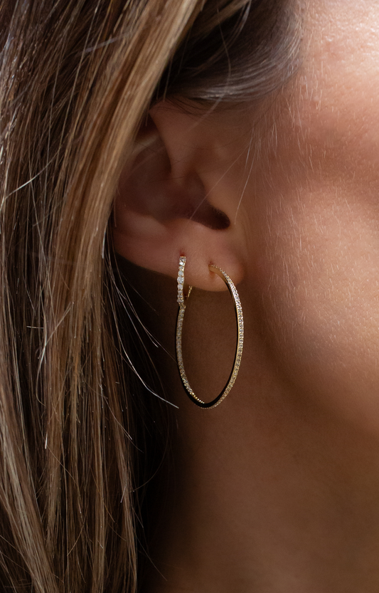 Gold CZ Large Hoop Earrings