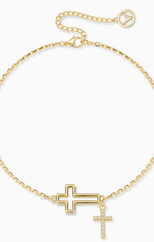 Gold Double Cross Bracelet
