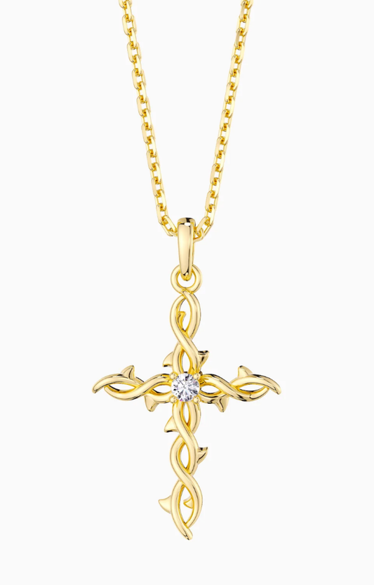 Gold Thorn Cross Necklace