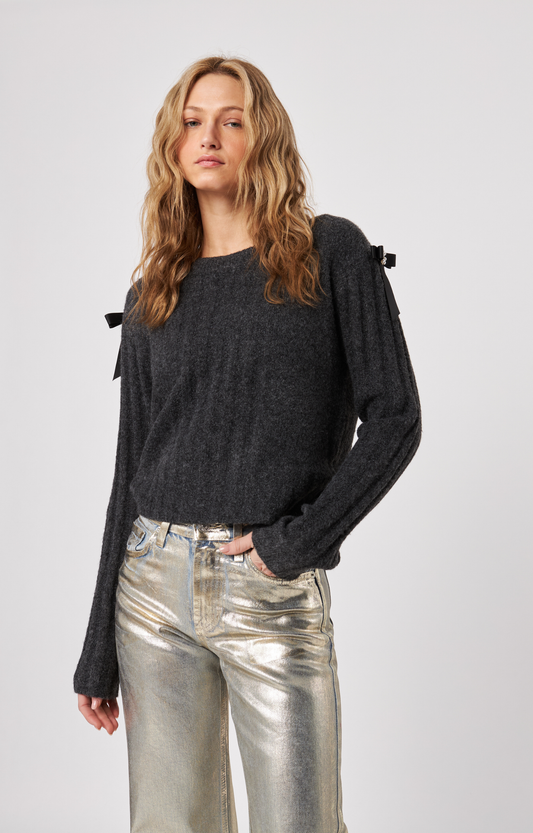 Graphite Bow Shoulder Sweater