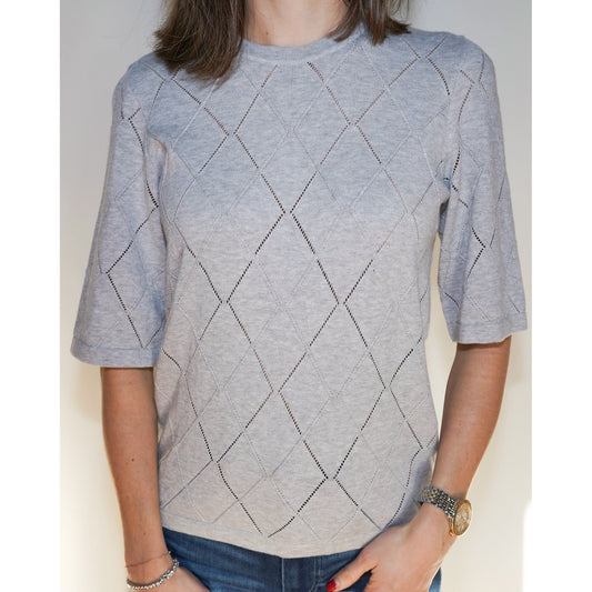 Gray Italian Cotton Diamond Knit Top