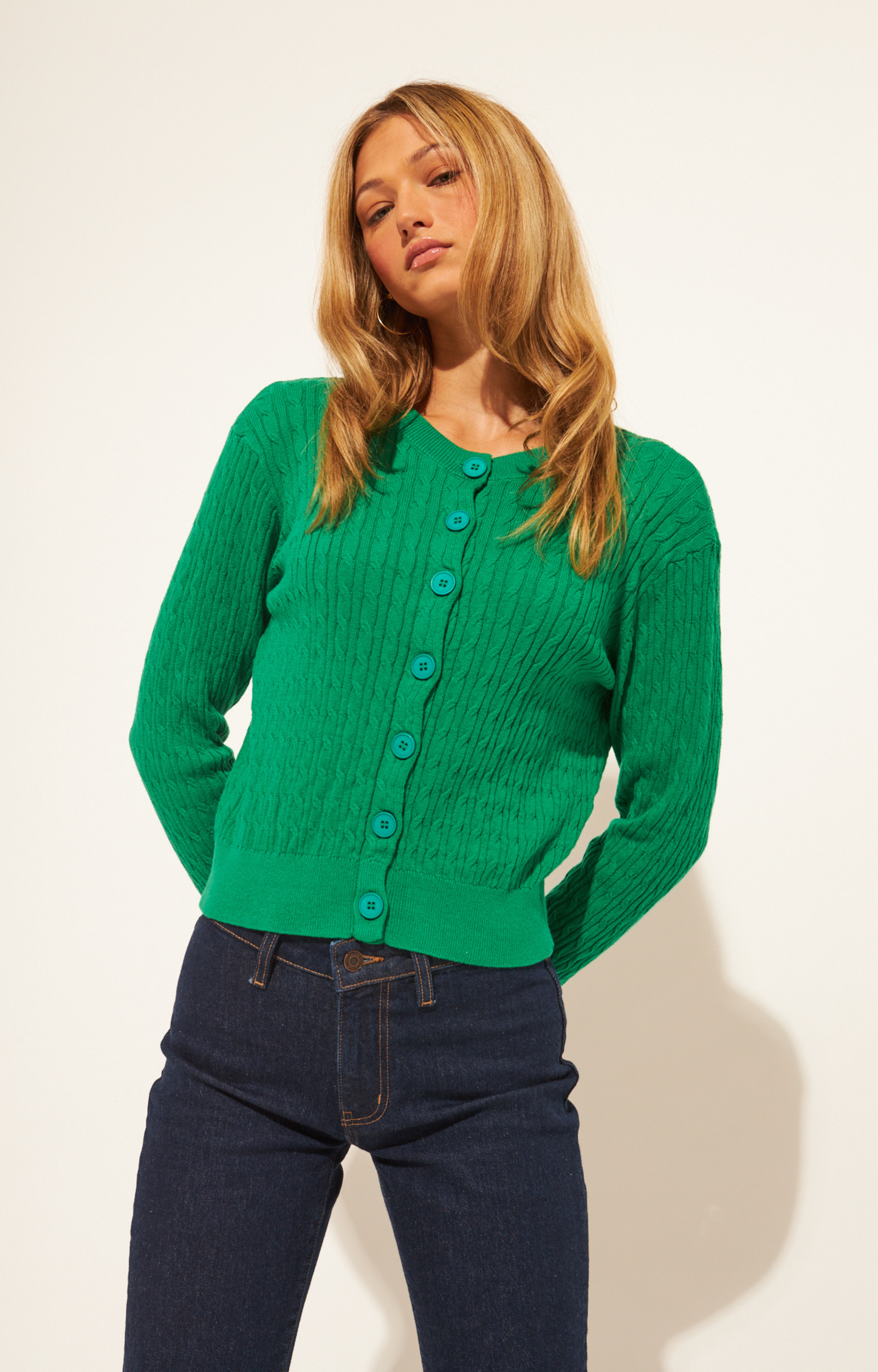 Green Cable Knit Cardigan