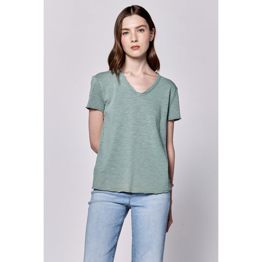 Sage Distressed V-Neck T-Shirt