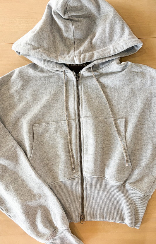 Grey Crystal Drawstring Sweatshirt